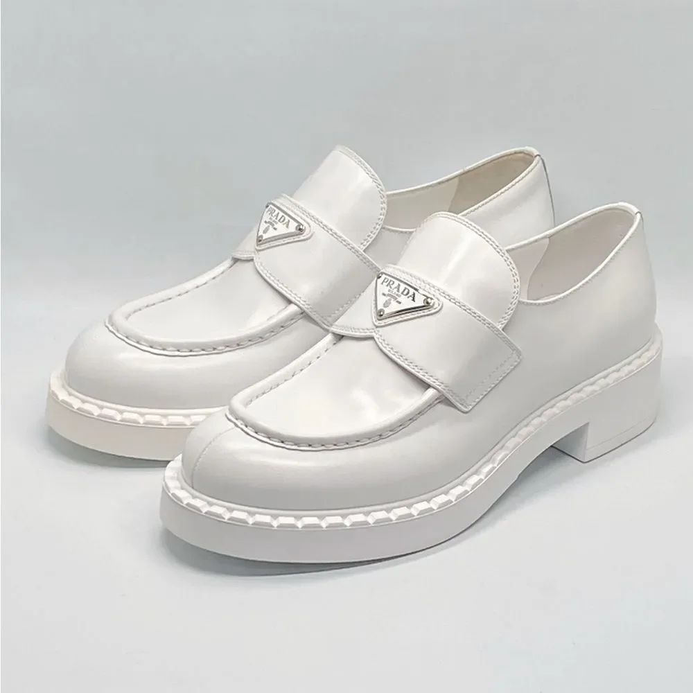 Prada Spazzolato Logo Platform Leather Loafers size 40